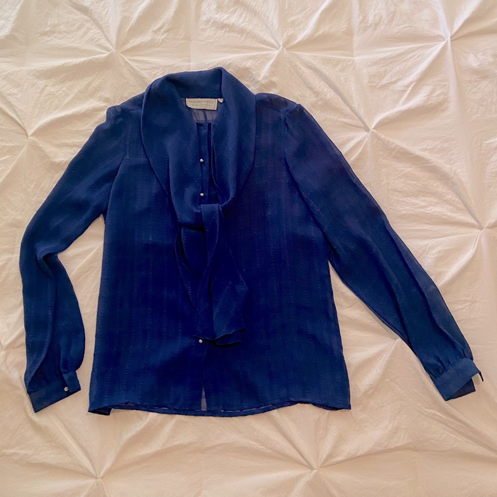 Elegant Howard Wolf Blue Blouse with Scarf Detail